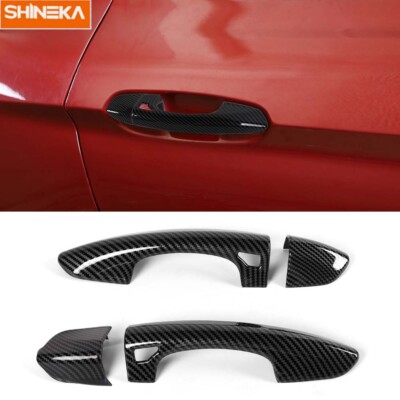 Exterior Door Handle Cover Trim Caps Kit Carbon Fiber For Ford Mustang 2015-2023