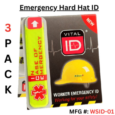 Emergency ID for Hard Hats - VITAL ID - (ICE) IN CASE OF EMERGENCY ID - 3 PACK