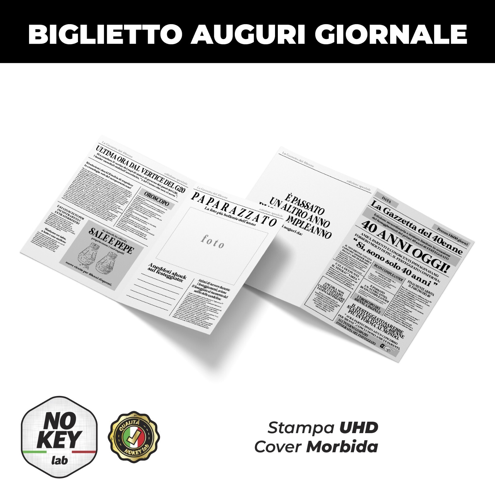 Biglietto auguri giornale compleanno 30 40 50 60 anni uomo donna