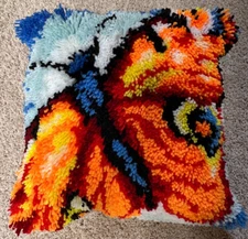 Handmade Latch Hook Butterfly Pillow Cover 16" x 16"