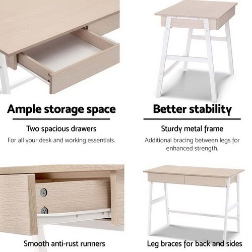 NNEDSZ Metal Desk with Drawer - White with Oak Top - Picture 5 of 7