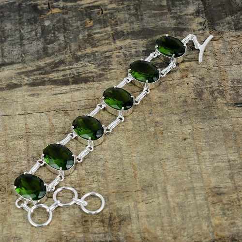 Green Peridot Gemstone Handmade 925 Sterling Silver Bracelet For New Year Gifts - Picture 3 of 4