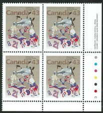 Canada sc#1460 Hockey: 100th Anni. of the Stanley Cup, LR Imprint Block, Mint-NH