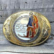 Fur Rendezvous Alaska Anchorage Belt Buckle 50th Annual Vintage 1985 .B72