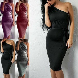 one shoulder midi cocktail dress
