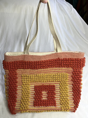 Boho Beach Bag Summer Tote Purse Woven Loop Nubby Texture Geometric