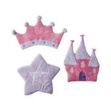 3-pc Nursery Baby Room Decor Velour Fabric Wall Art, Princess Crown Star Castle