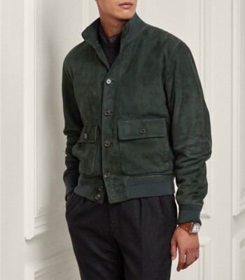 Grüne Bomber Lederjacke für Herren Reines Wildleder Größe S M L XL XXL 3XL Ma...