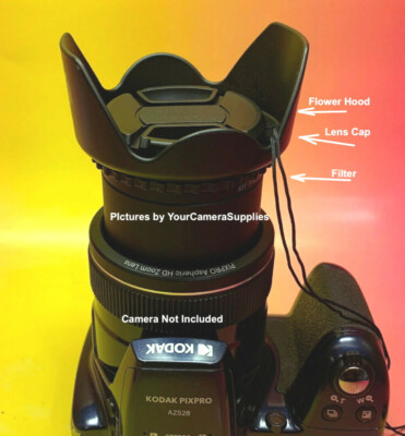 FLOWER HOOD+UV FILTER+LENS CAP fits DIRECTLY TO CAMERA KODAK