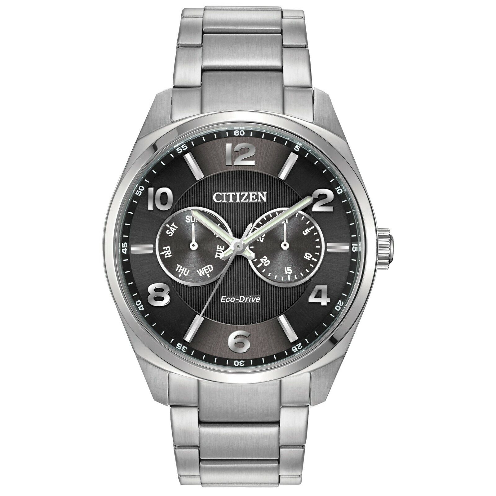 Citizen Eco-Drive Men's Black Dial Silver-Tone Bracelet 43mm Watch  AO9020-84E