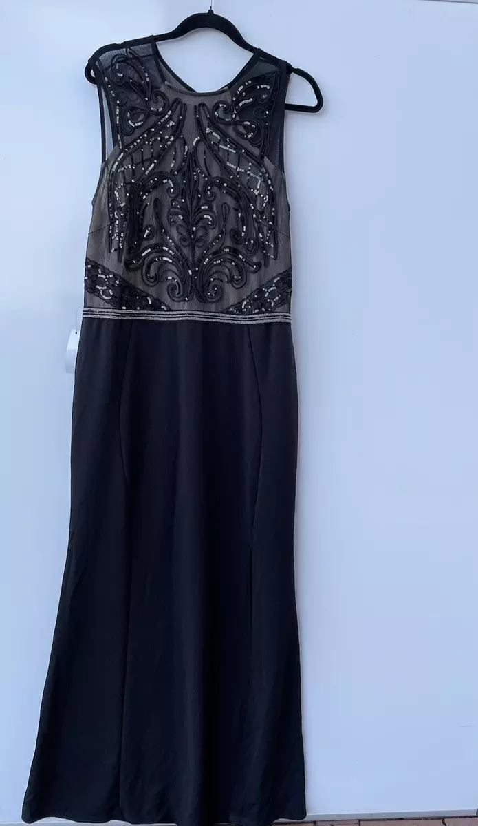 Abbey Clancy x Lipsy Black Sequin Top Evening Maxi Dress Size UK