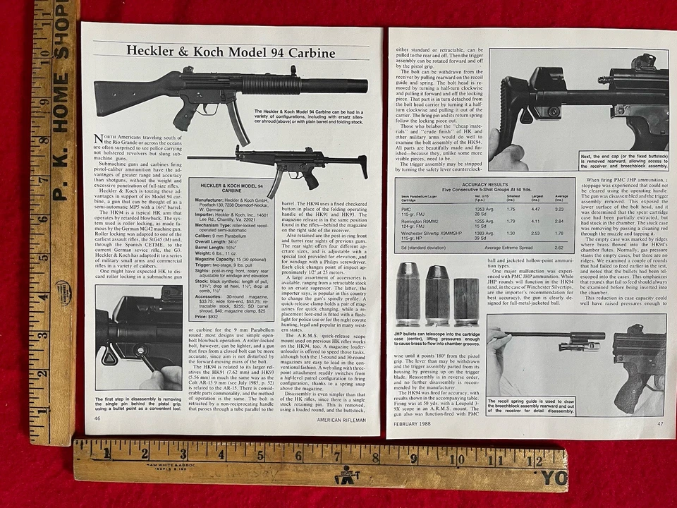 Carabina Revista Heckler & Koch Modelo 94 Artículo/Impresión Anuncio Pistola Especificaciones Precisión Foto 2 de 2