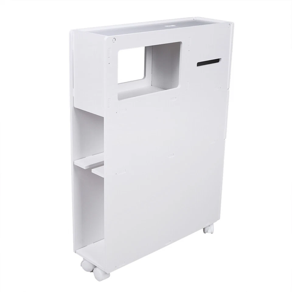 Bathroom Floor Cabinet Storage Organizer with Shelf Free Standing Cabinet White - Image 4 of 4