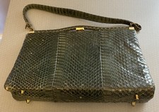 60s Vintage Stylecraft Miami Avocado Green Snakeskin Reptile Handbag Top Handle