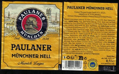 Germany Lot 2 Beer Labels Beer Labels Paulaner Münchner Hell 0.5 Lt