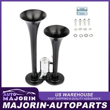 Metal 120 DB Dual Trumpet Stainless Electric LOUD Train Air Horn Kit 12V Black