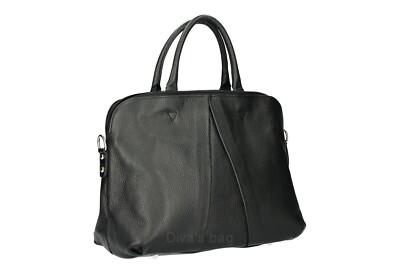Diva's Bags Maggie Tasche Leder schwarz mit abnehmbarem Schultergurt Made in Italy