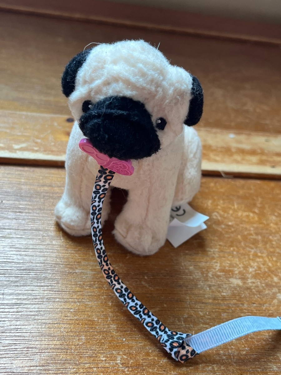 Small Battat Tan Black Plush PUG Puppy Dog w Ribbon Leash