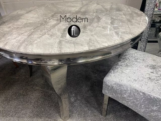 Louis Round Dining Table with Grey Marble top 110 cm Diameter Round marble table