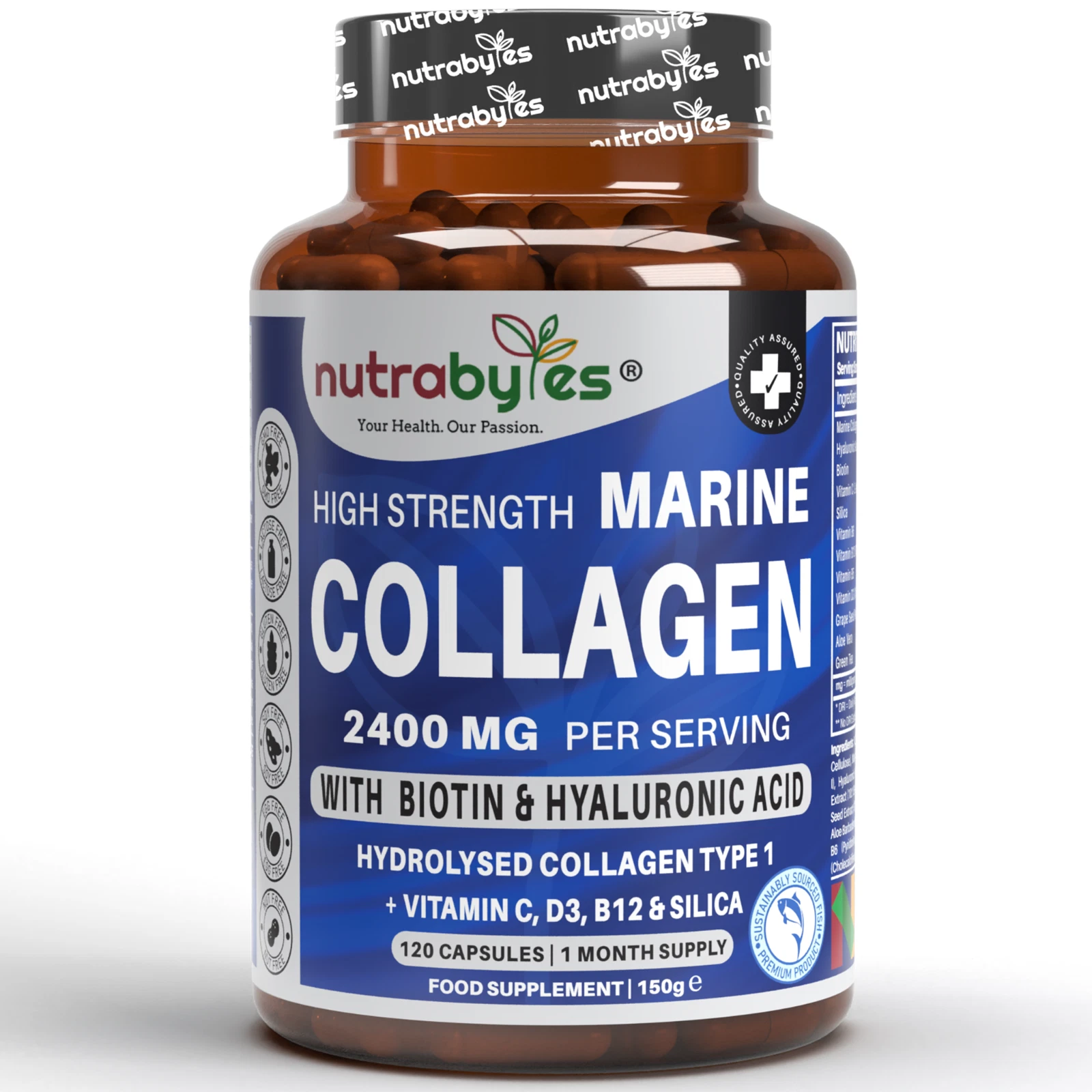 High Strength Marine Collagen Capsules Supplement - 2400mg - 120 Capsules