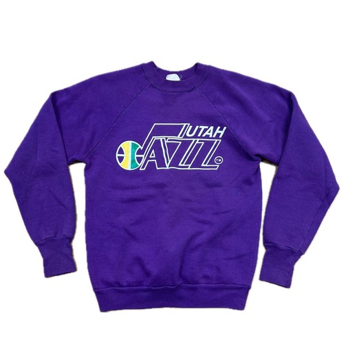 Vintage Utah Jazz Small Crewneck Sweatshirt Purple 1980s Logo 7 NBA Basketball