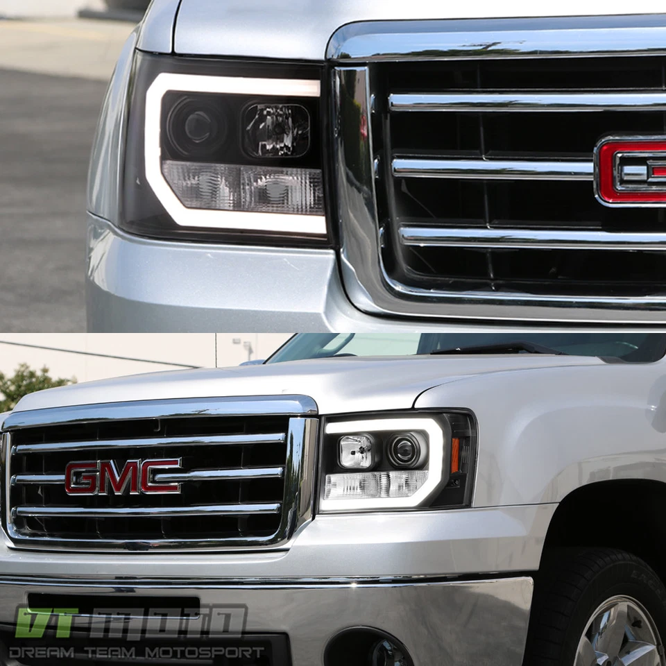 Faros proyectores de tubo LED DRL negros para GMC Sierra 1500 2500HD 3500HD 2007-2013 Foto 2 de 4