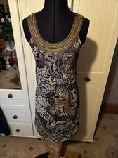 DOROTHY PERKINS Short Dress Size 6 Grey Chiffon Patterned Beaded Sleeveless