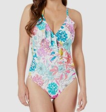 New 364 kenneth Cole Women's White Floral-Print One Piece Swimwear Size S