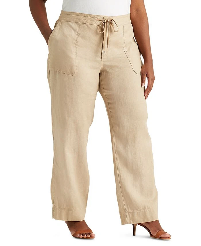 Lauren Ralph Lauren Plus Size LINEN WIDE -LEG PANTS WOMEN 16W