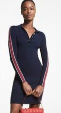 Michael Kors Navy Stretch Dress Small Logo Stripe S 28" Bust Rrp £350 #AA196