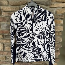 Tommy Bahama Women  s 1/4 Zip Printed Navy Palm Golf Tennis Polo Pullover XS NWT