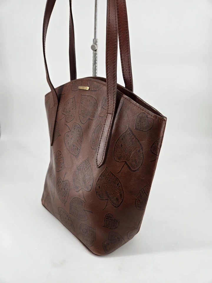 Hidesign Boho Chic Embrossed Leaf Leather Bonn Bucket Tote Soulder Bag Purse - Image 3 of 4