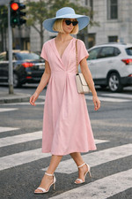 SALE!❤️ZARA CHIC MIDI FLARED ZW COLLECTION PLEATED POPLIN PINK DRESS sz S