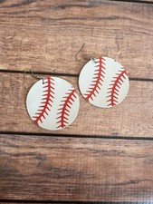 Baseball Round White Red Lace Earrings Dangle Drop NEW sports