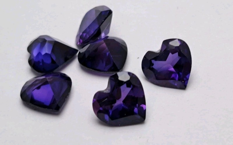 6 pieces Purple Heart Shaped 10 mm CZ Cubic Zirconia Loose Stones