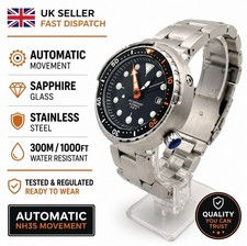 300m Automatic Black Tuna Divers Watch Sapphire WR Seiko TMI Nh35 Movement 250g 