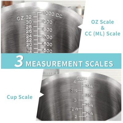 Upgraded Measuring Cup, 3 Scales, 4 Cup Capacity