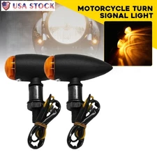 2X Motorcycle Turn Signal Lights Mini Bullet Blinker Amber Lens Indicator Lamp