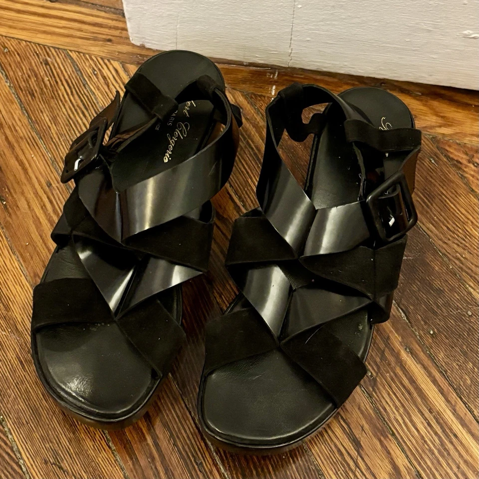 SANDALIAS ROBERT CLERGERIE CUERO NEGRO PLATAFORMA HEBILLA TALLA 9 Foto 2 de 4