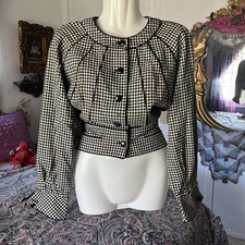 S Vintage Valentino Boutique Houndstooth Peplum Jacket Blazer Italy Tweed 80s