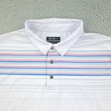 Ben Hogan Polo Shirt Mens Large White Pink Blue Stripe Performance Golf Short
