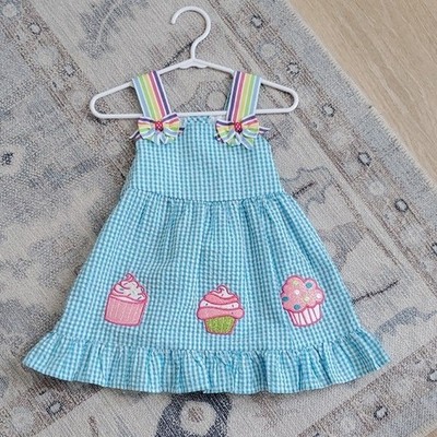 Emily Rose Baby Girls Turquise Seersucker Glitter Cupcake Party Dress Sz18m
