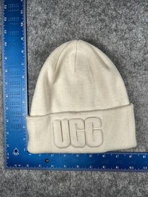 UGG Hat Beanie Womens One Size White Knit Logo Cuff Winter  display picture 3