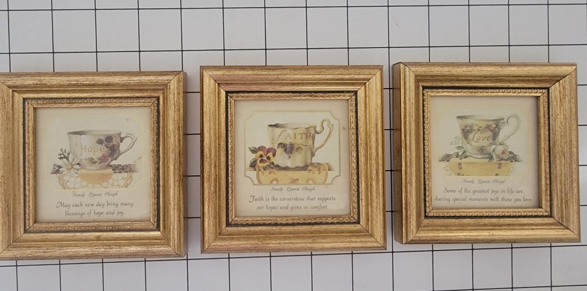 SandyLynam Cloughヴィンテージティーカップアート額装マット付き4 Vintage Sandy Lynam Clough Signed Limited Edition Teacup Prints