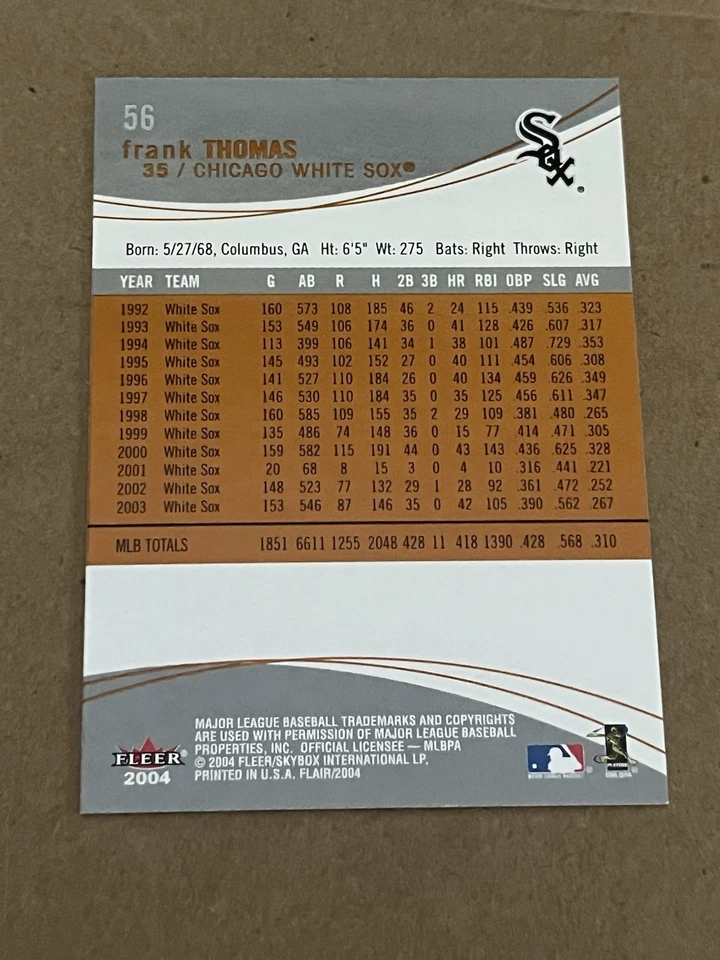 2004 FLAIR  - FRANK THOMAS WHITE SOX #56 - Image 2 of 2