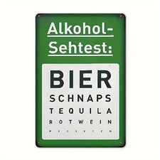 Blechschild Alkoholsehtest Alkohol Sehtest Bier Vintage Metallschild TEL2435