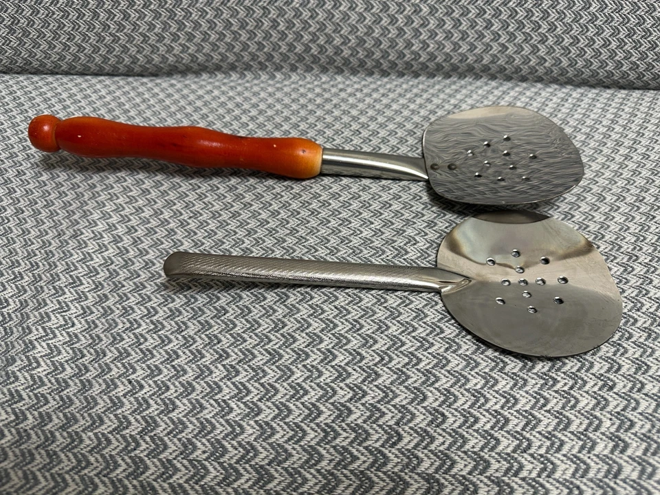 Set of 2 Uzbek plov lids, Uzbekistan Handmade Stainless Steel Skimmers set #2 - Image 2 of 4