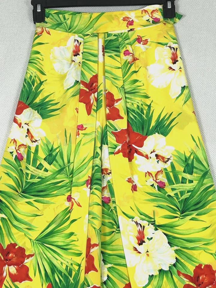 ESCADA Women's 40 Pants 100% Silk Yellow Tropical Floral Print Hibiscus 23x27 8 - image 4 of 4