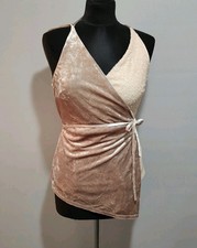 Next Velvet Sequin Wrap Top Womens UK 12 Pink Champagne Party Cami Evening