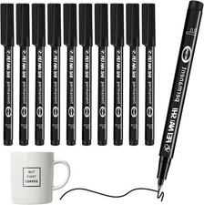 Image of Black Permanent Markers 10Pcs Fine Tip Permanent Marker 0.6mm Paint Pen, Black